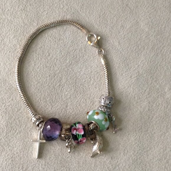 VTG Sterling Charm bracelet, twisted rope, Murano beads, Sterling (Old) Charms - Picture 1 of 2